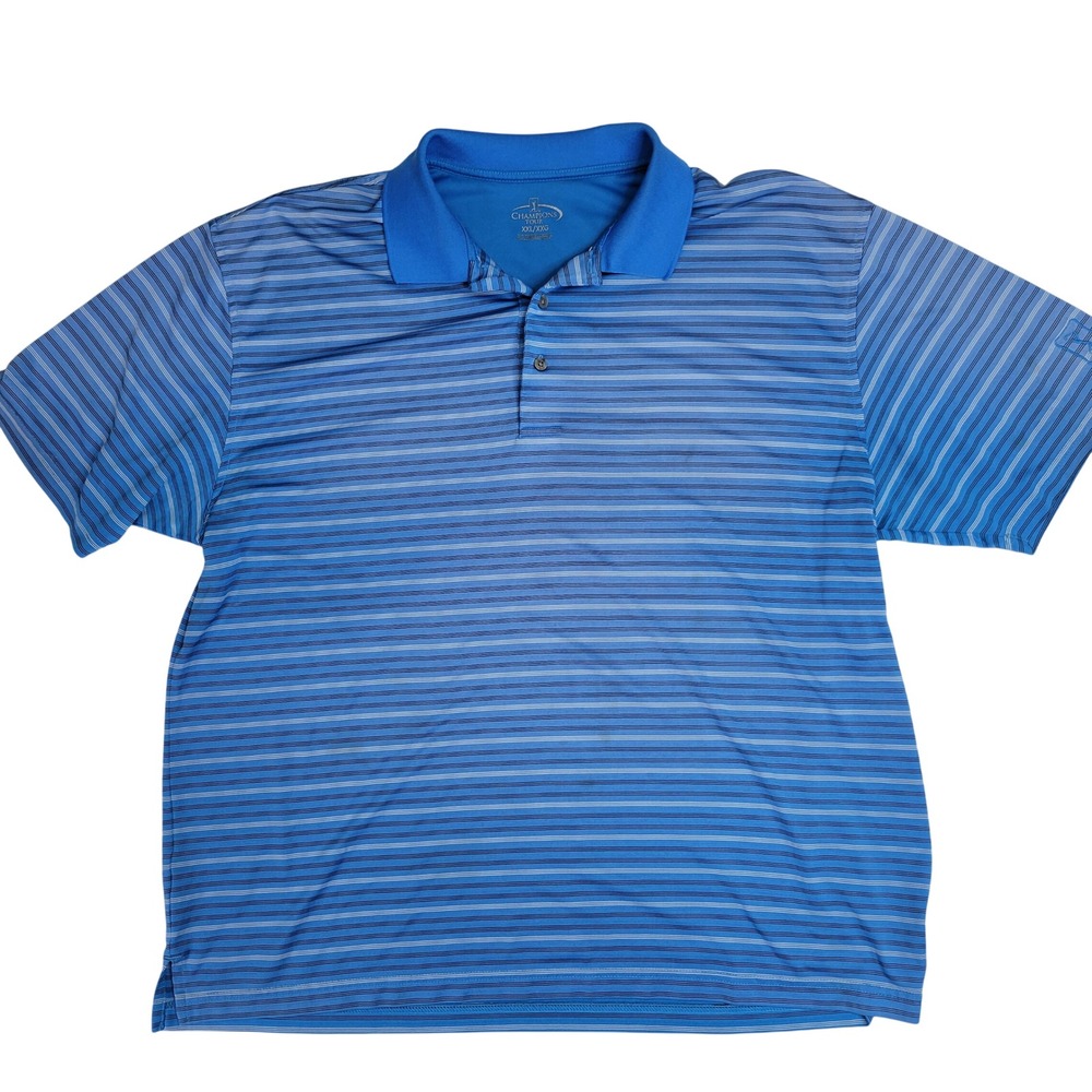 Champions Tour Mens XXL Blue‎ Striped Short Sleeve Golf Polo Shirt Performance